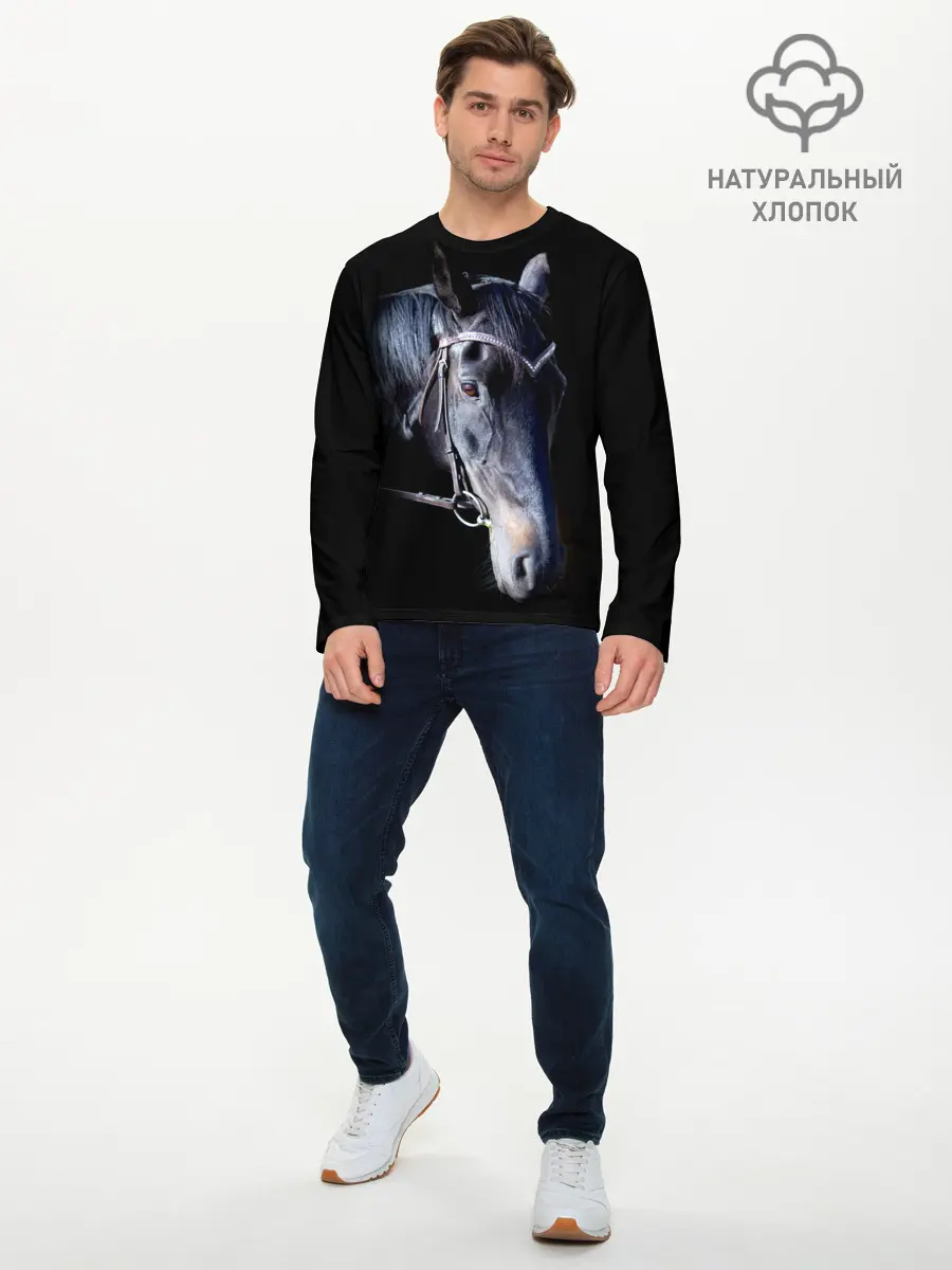 Мужской лонгслив базовый / Конь вороной (P007_P004ooo1829315, P004ooo1829315)