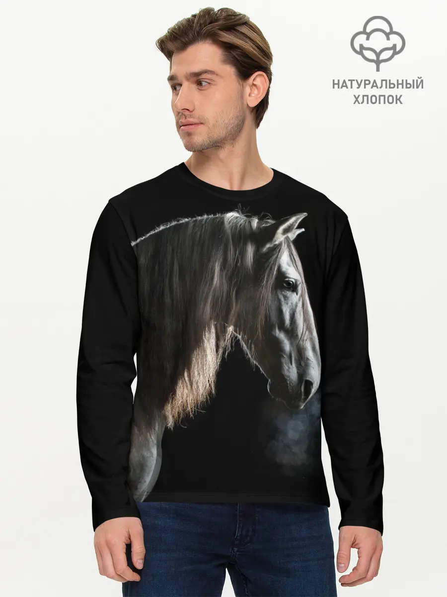 Мужской лонгслив базовый / Серный в яблоках конь (P007_P004ooo1829403, P004ooo1829403)