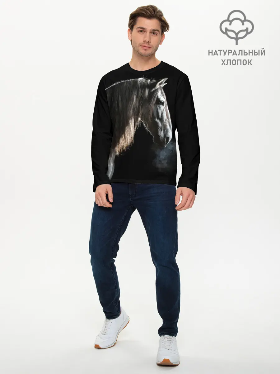 Мужской лонгслив базовый / Серный в яблоках конь (P007_P004ooo1829403, P004ooo1829403)