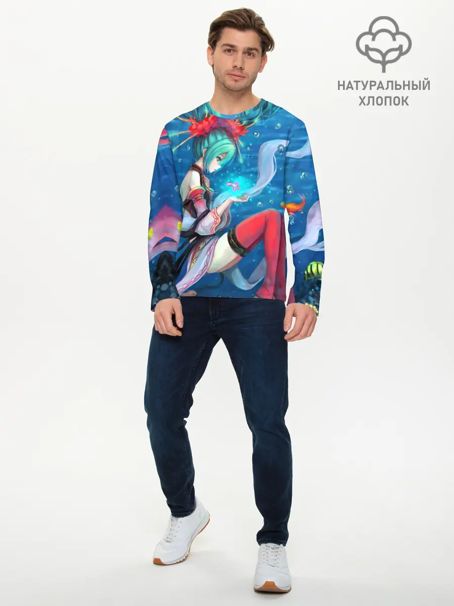 Мужской лонгслив базовый / Hatsune Miku в чулках (P007_P004ooo1837517, P004ooo1837517)
