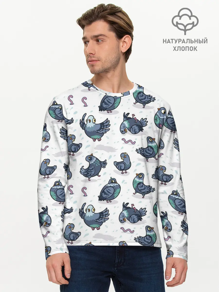 Мужской лонгслив базовый / Голуби (P007_P004ooo1842929, P004ooo1842929)