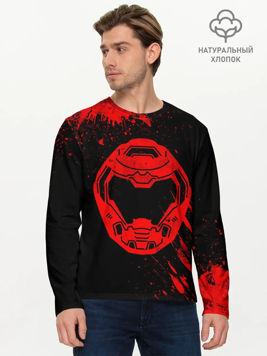Мужской лонгслив базовый / DOOM - Шлем (P007_P004ooo1844201, P004ooo1844201)