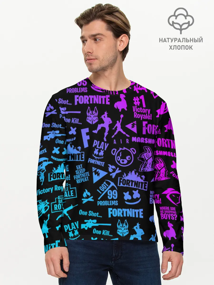 Мужской лонгслив базовый / FORTNITE NEON | ФОРТНАЙТ НЕОН (P007_P004ooo1874649, P004ooo1874649)