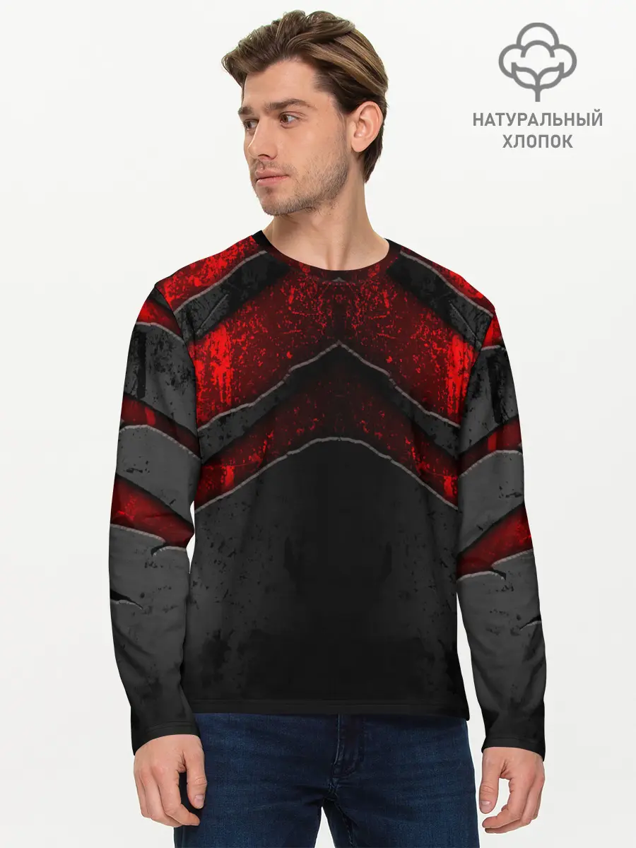 Мужской лонгслив базовый / Black & Red Metal (P007_P004ooo1887523, P004ooo1887523)