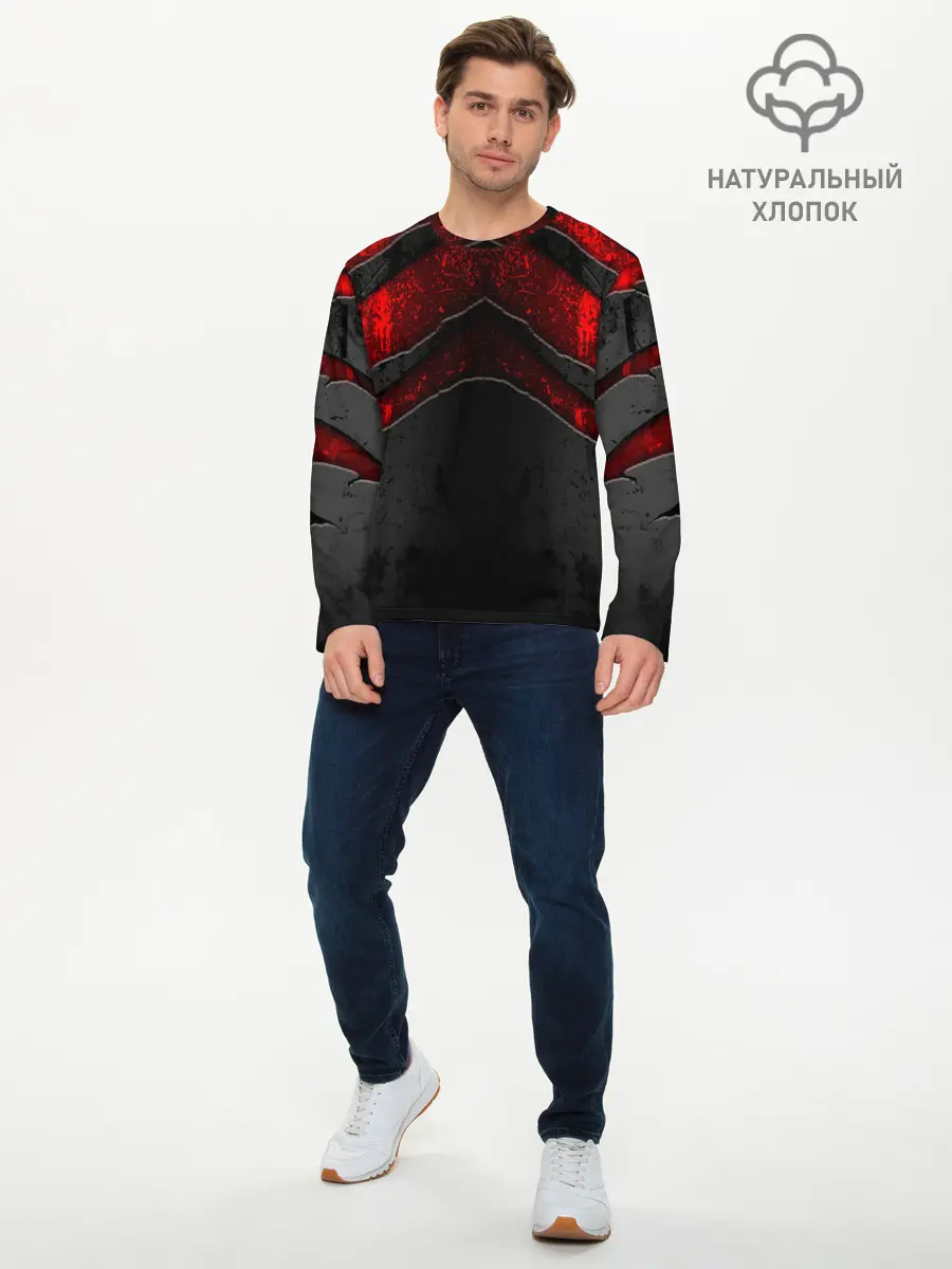 Мужской лонгслив базовый / Black & Red Metal (P007_P004ooo1887523, P004ooo1887523)