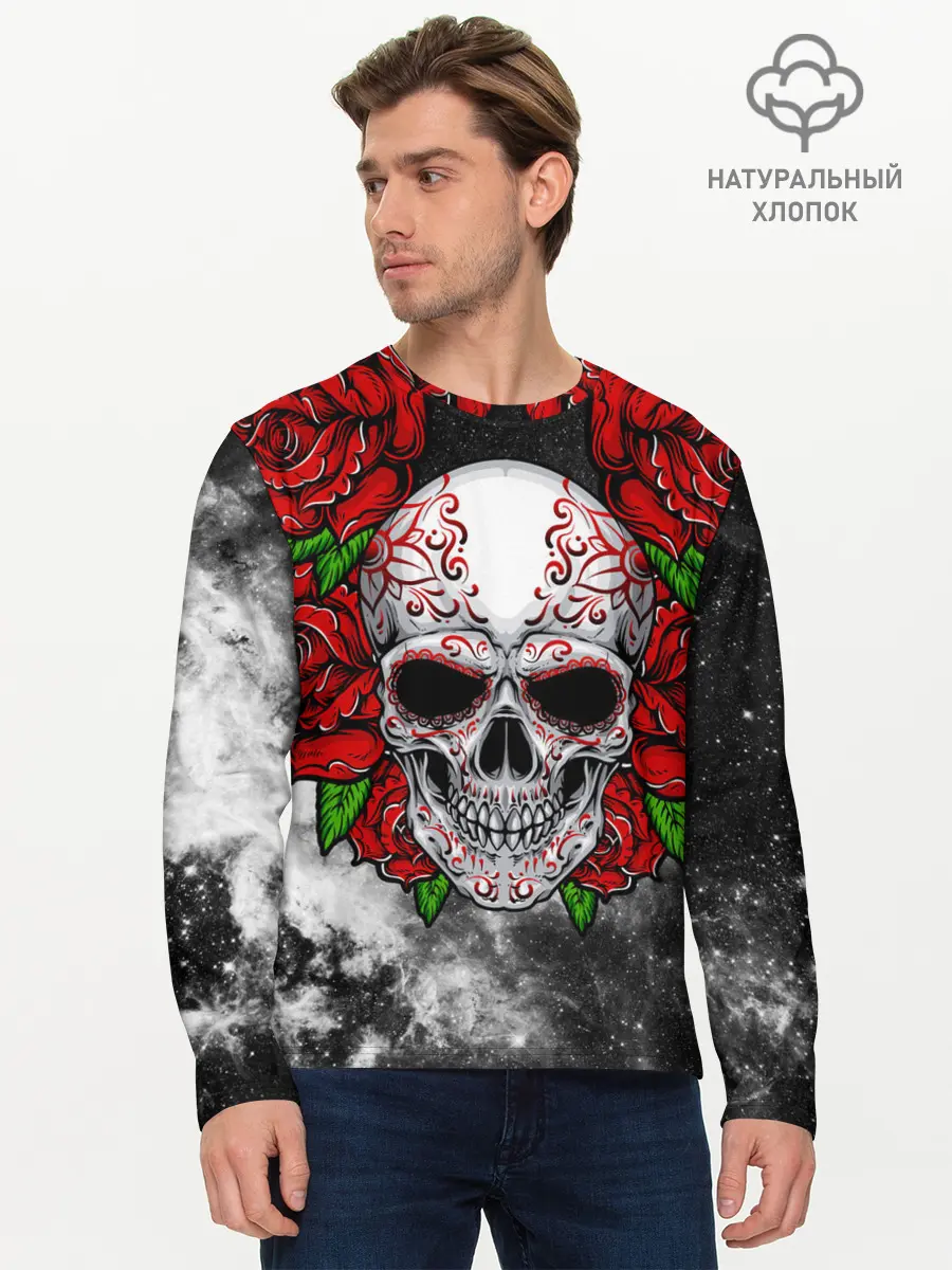 Мужской лонгслив базовый / Skull and Roses (P007_P004ooo1897541, P004ooo1897541)
