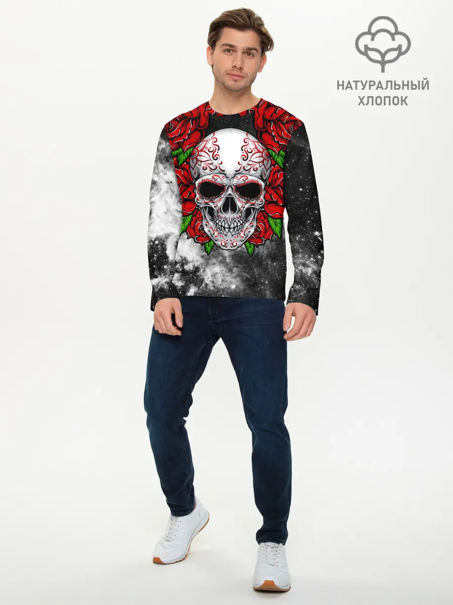 Мужской лонгслив базовый / Skull and Roses (P007_P004ooo1897541, P004ooo1897541)