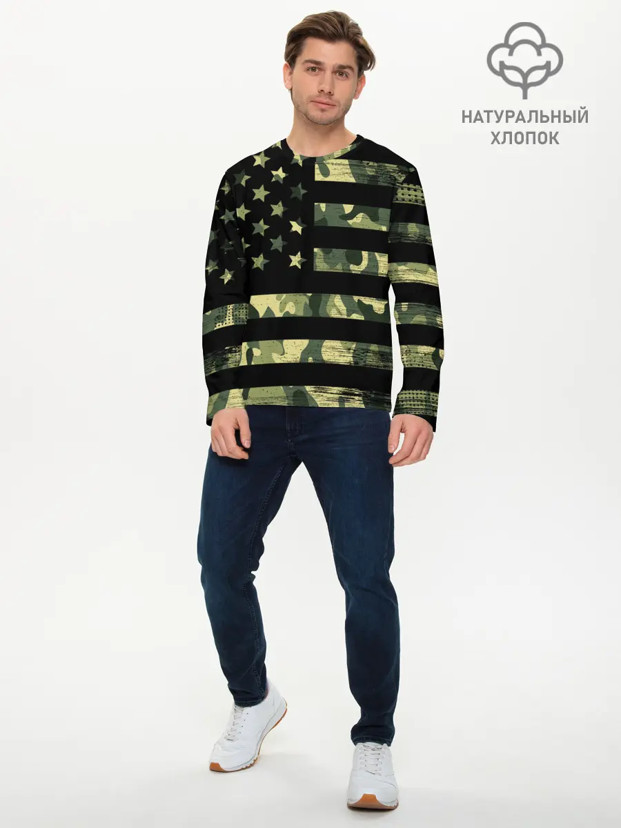 Мужской лонгслив базовый / American Flag Camo (P007_P004ooo1905465, P004ooo1905465)