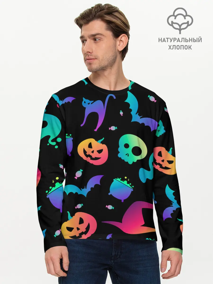 Мужской лонгслив базовый / RAINBOW HALLOWEEN | ХЭЛЛУИН (P007_P004ooo1918069, P004ooo1918069)