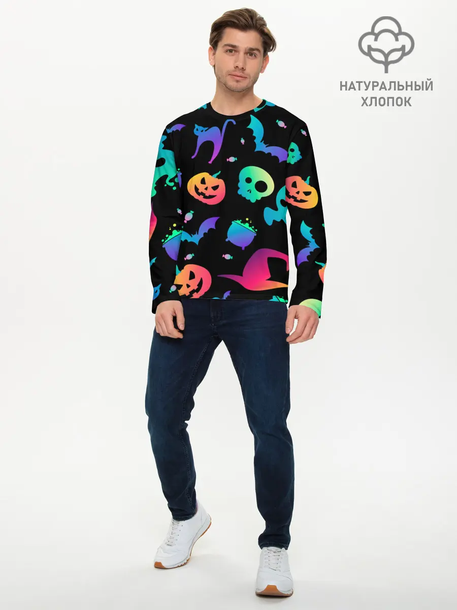 Мужской лонгслив базовый / RAINBOW HALLOWEEN | ХЭЛЛУИН (P007_P004ooo1918069, P004ooo1918069)