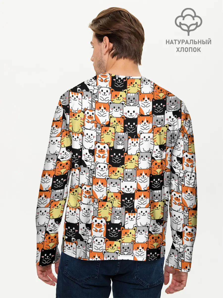 Мужской лонгслив базовый / Котики (P007_P004ooo1932051, P004ooo1932051)