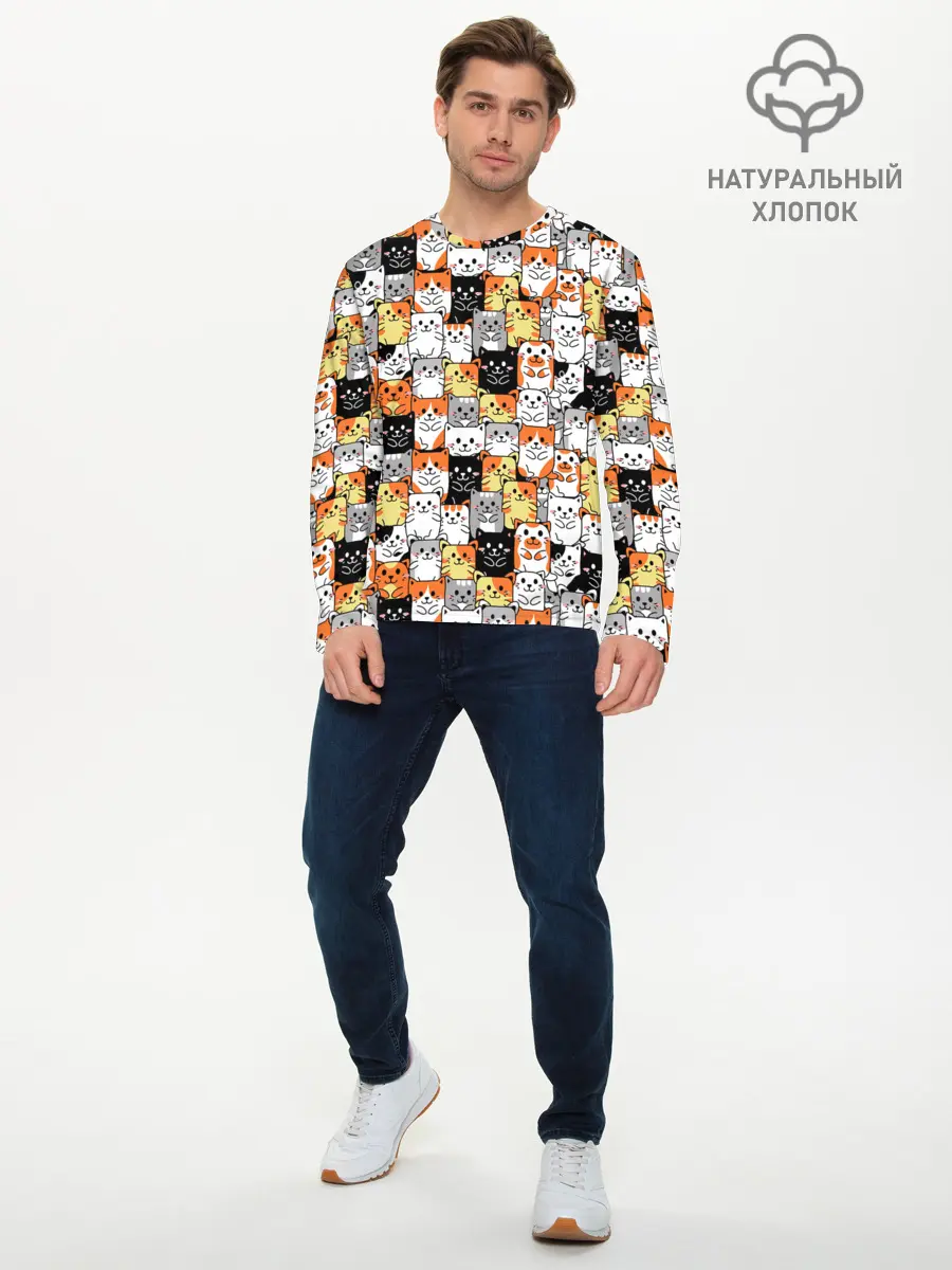 Мужской лонгслив базовый / Котики (P007_P004ooo1932051, P004ooo1932051)