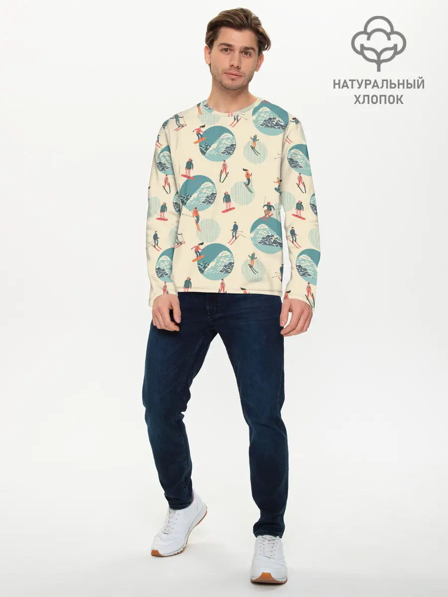 Мужской лонгслив базовый / лыжники (P007_P004ooo1935253, P004ooo1935253)