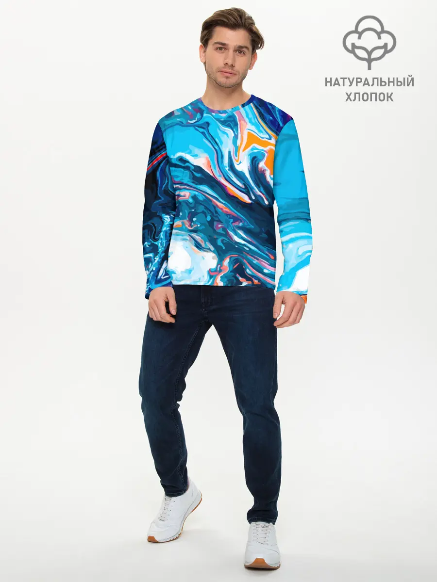 Мужской лонгслив базовый / Волны красок (P007_P004ooo1939009, P004ooo1939009)