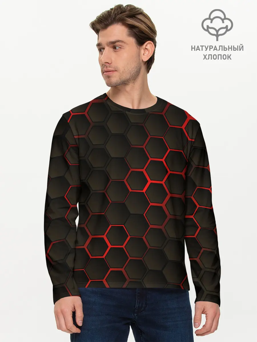 Мужской лонгслив базовый / 3D СОТЫ (P007_P004ooo1943137, P004ooo1943137)