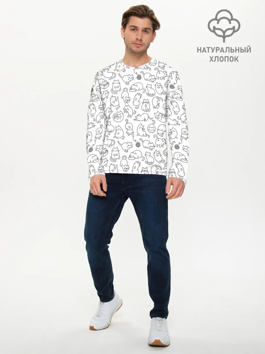 Мужской лонгслив базовый / Такие Разные Котейки (P007_P004ooo1945725, P004ooo1945725)