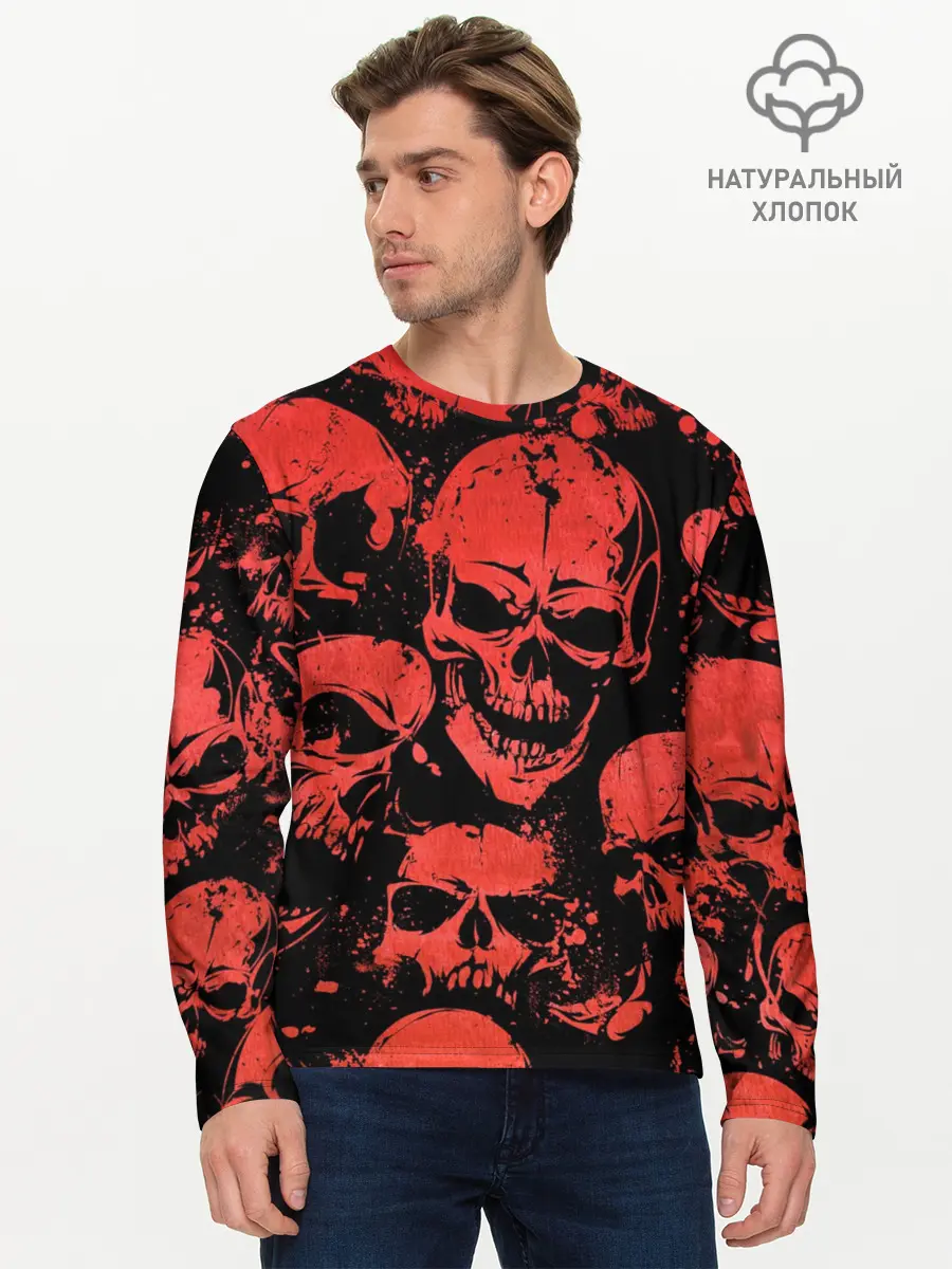 Мужской лонгслив базовый / Skulls pattern (P007_P004ooo1949939, P004ooo1949939)