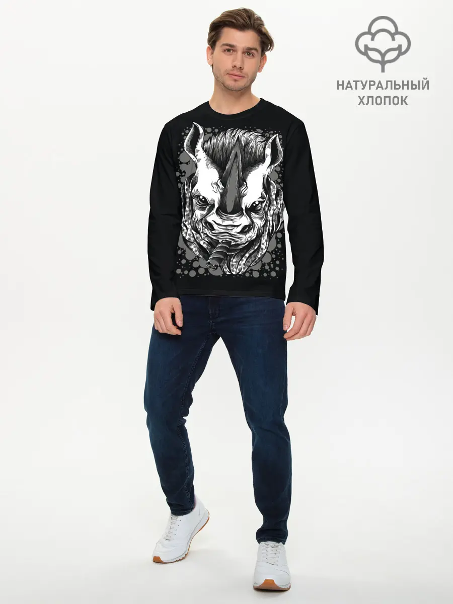 Мужской лонгслив базовый / Свирепый носорог (P007_P004ooo1950045, P004ooo1950045)