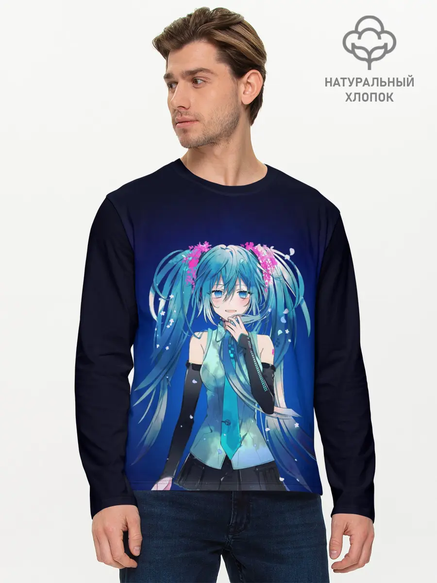 Мужской лонгслив базовый / Hatsune Miku на черном фоне (P007_P004ooo1955769, P004ooo1955769)
