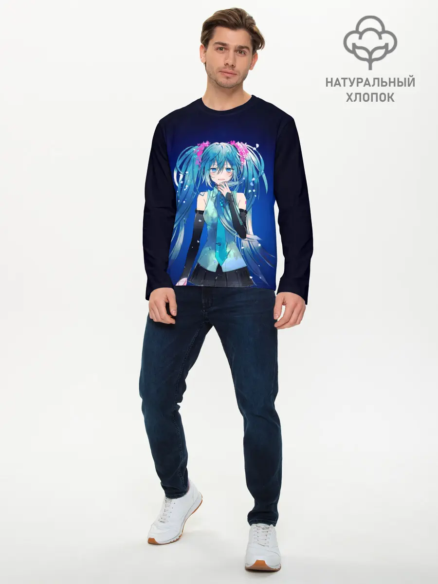 Мужской лонгслив базовый / Hatsune Miku на черном фоне (P007_P004ooo1955769, P004ooo1955769)