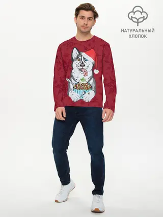 Мужской лонгслив базовый / Christmas Husky