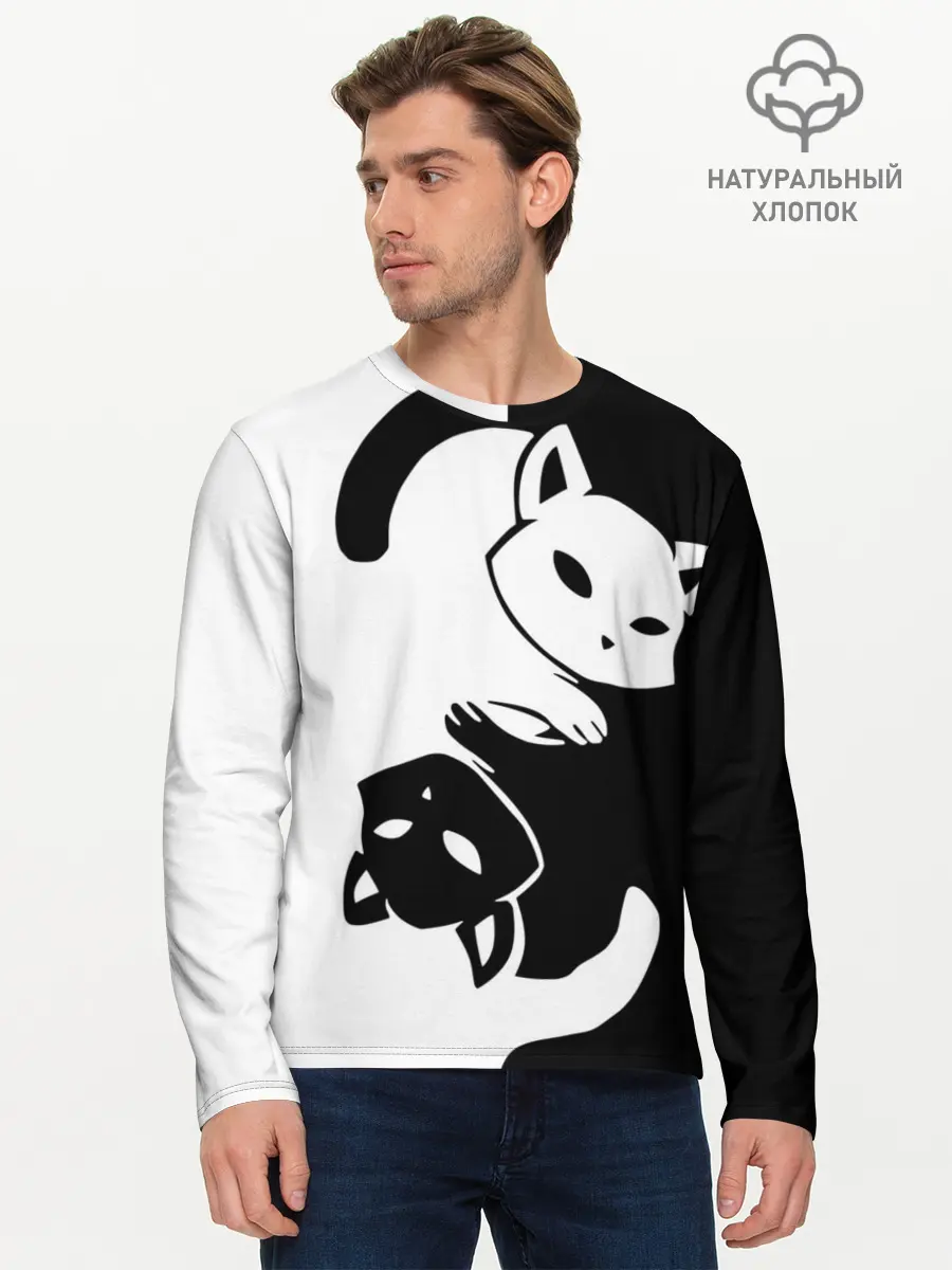 Мужской лонгслив базовый / ДВА КОТА КУВЫРКАЮТСЯ. (P007_P004ooo1978469, P004ooo1978469)