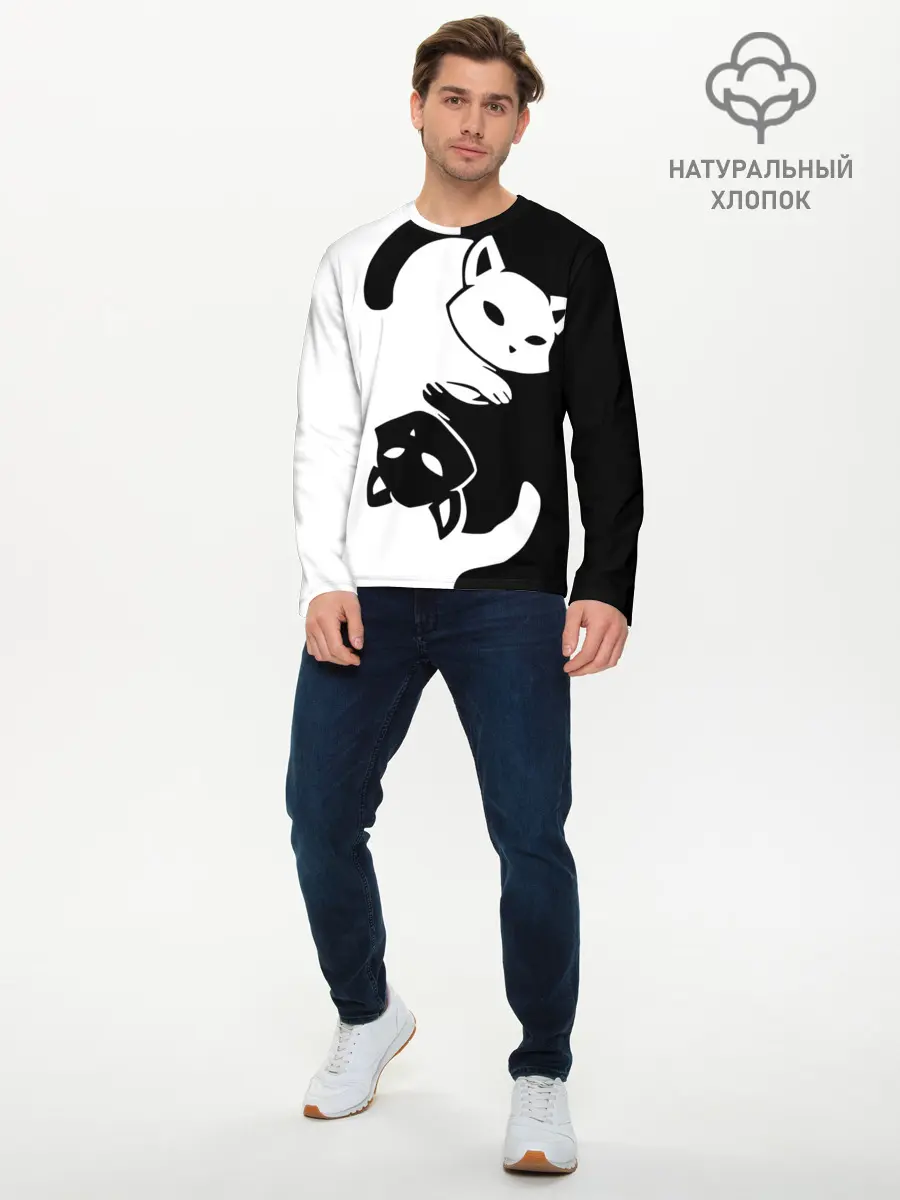 Мужской лонгслив базовый / ДВА КОТА КУВЫРКАЮТСЯ. (P007_P004ooo1978469, P004ooo1978469)