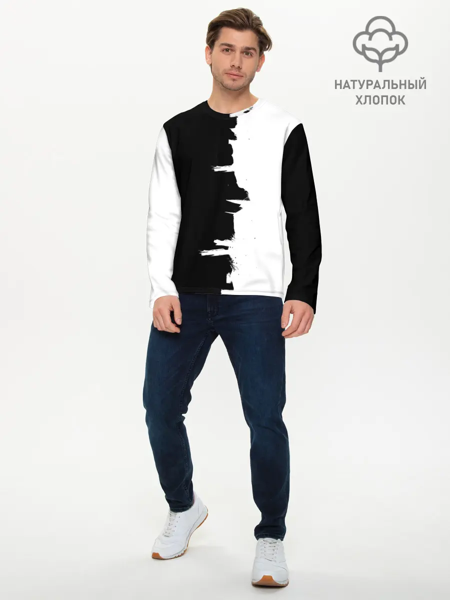 Мужской лонгслив базовый / Черным по белому (P007_P004ooo1979497, P004ooo1979497)