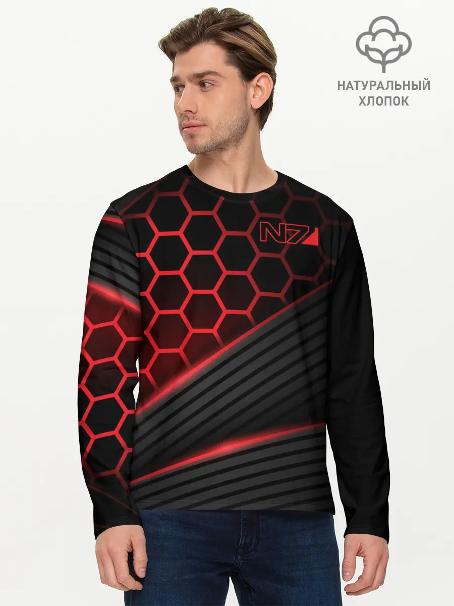 Мужской лонгслив базовый / Mass Effect N7 (P007_P004ooo1989163, P004ooo1989163)