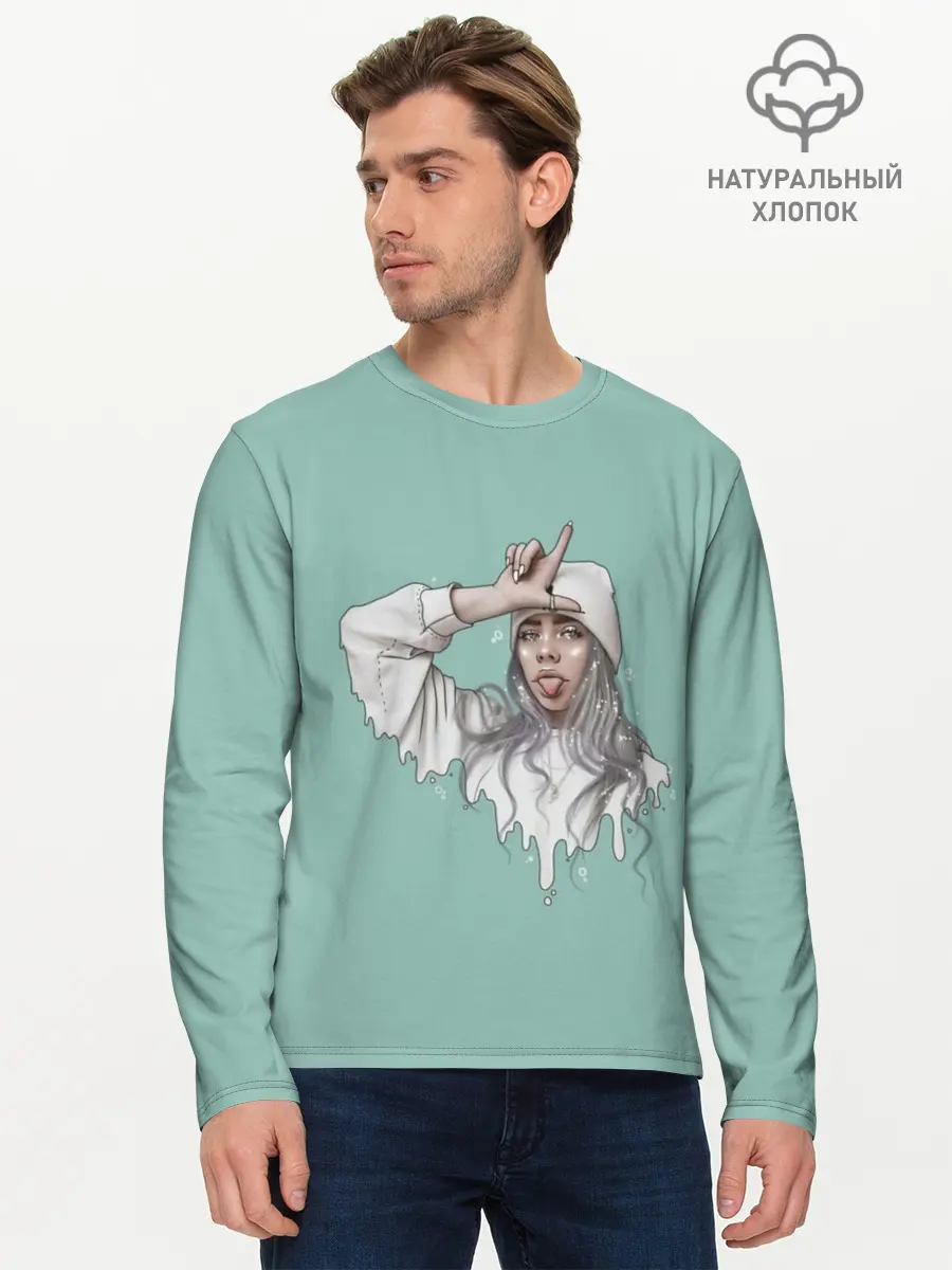 Мужской лонгслив базовый / Billie Eilish Mint Art (P007_P004ooo2007579, P004ooo2007579)