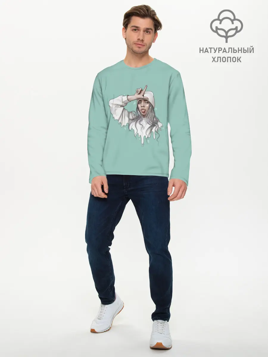 Мужской лонгслив базовый / Billie Eilish Mint Art (P007_P004ooo2007579, P004ooo2007579)