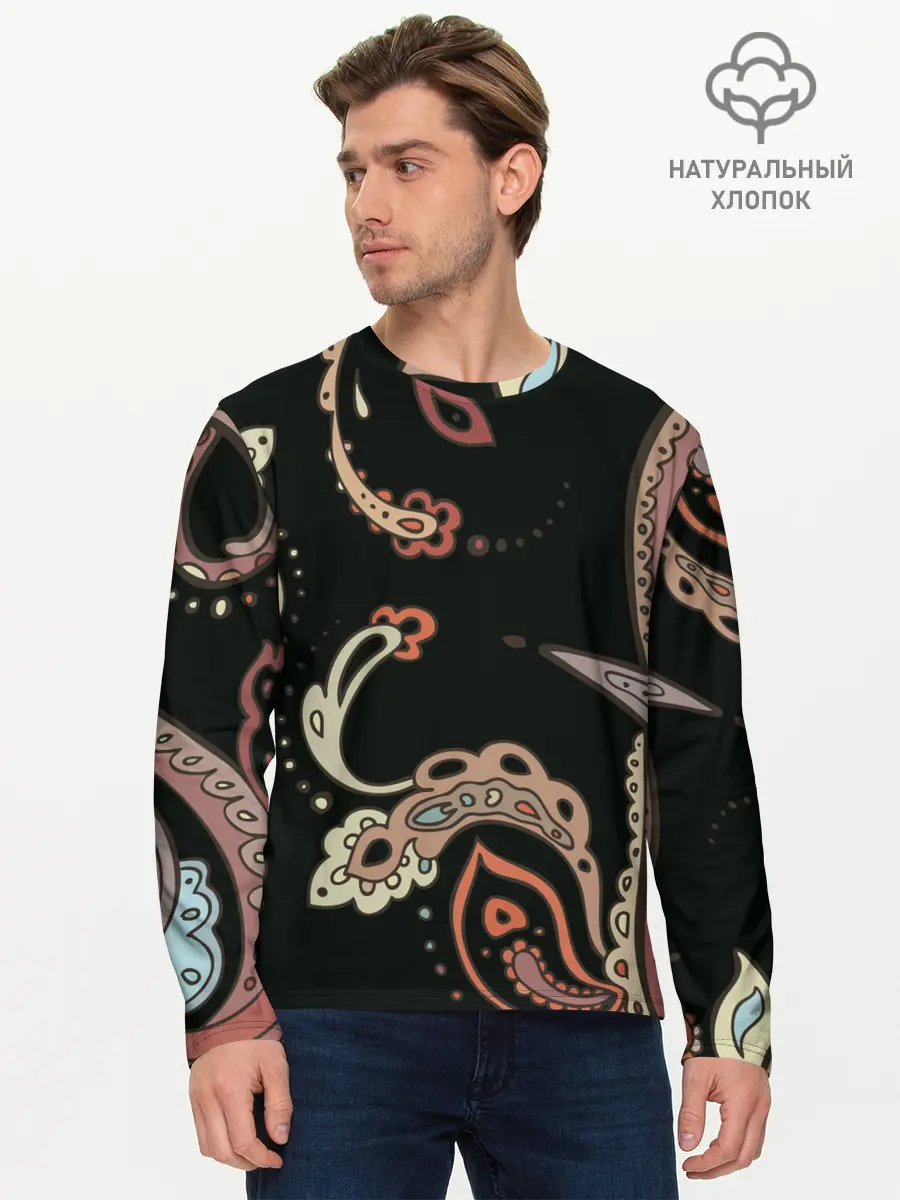 Мужской лонгслив базовый / Расписной узор (P007_P004ooo2025853, P004ooo2025853)