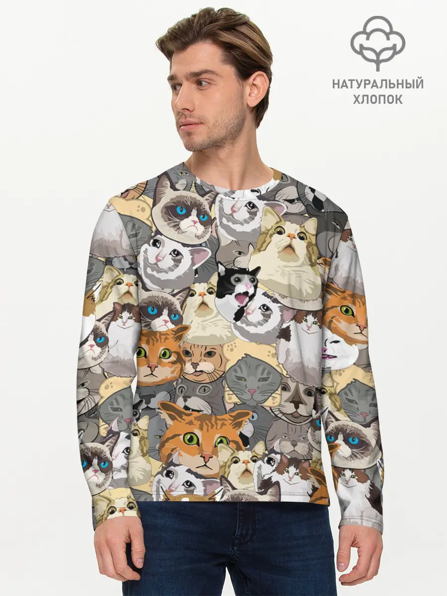 Мужской лонгслив базовый / ALL CATS MEMES (P007_P004ooo2025671, P004ooo2025671)
