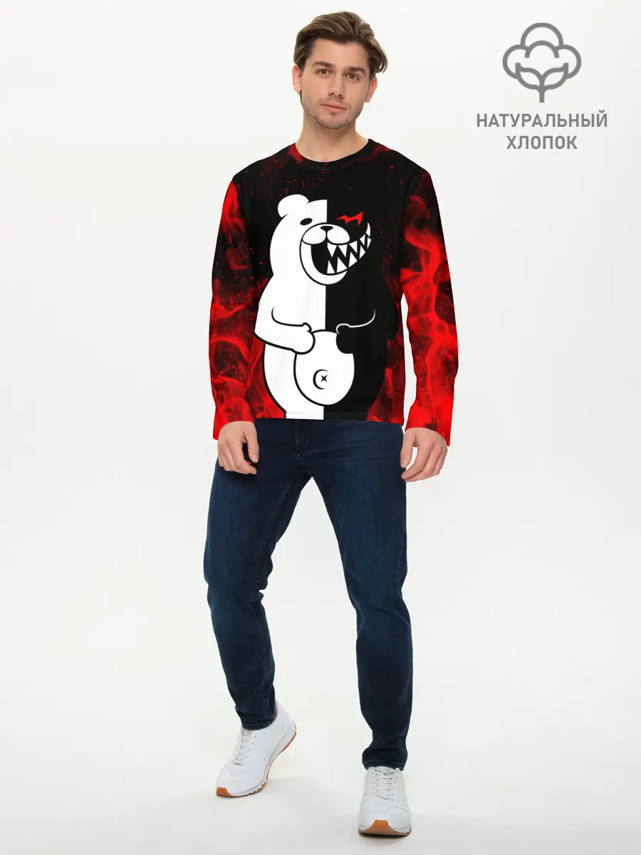 Мужской лонгслив базовый / MONOKUMA В ПЛАМЕНИ / МОНОКУМА (P007_P004ooo2039319, P004ooo2039319)