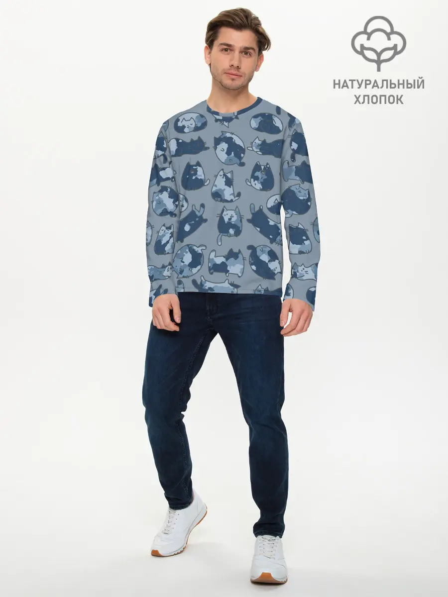 Мужской лонгслив базовый / Камуфляж с котиками (P007_P004ooo2043415, P004ooo2043415)