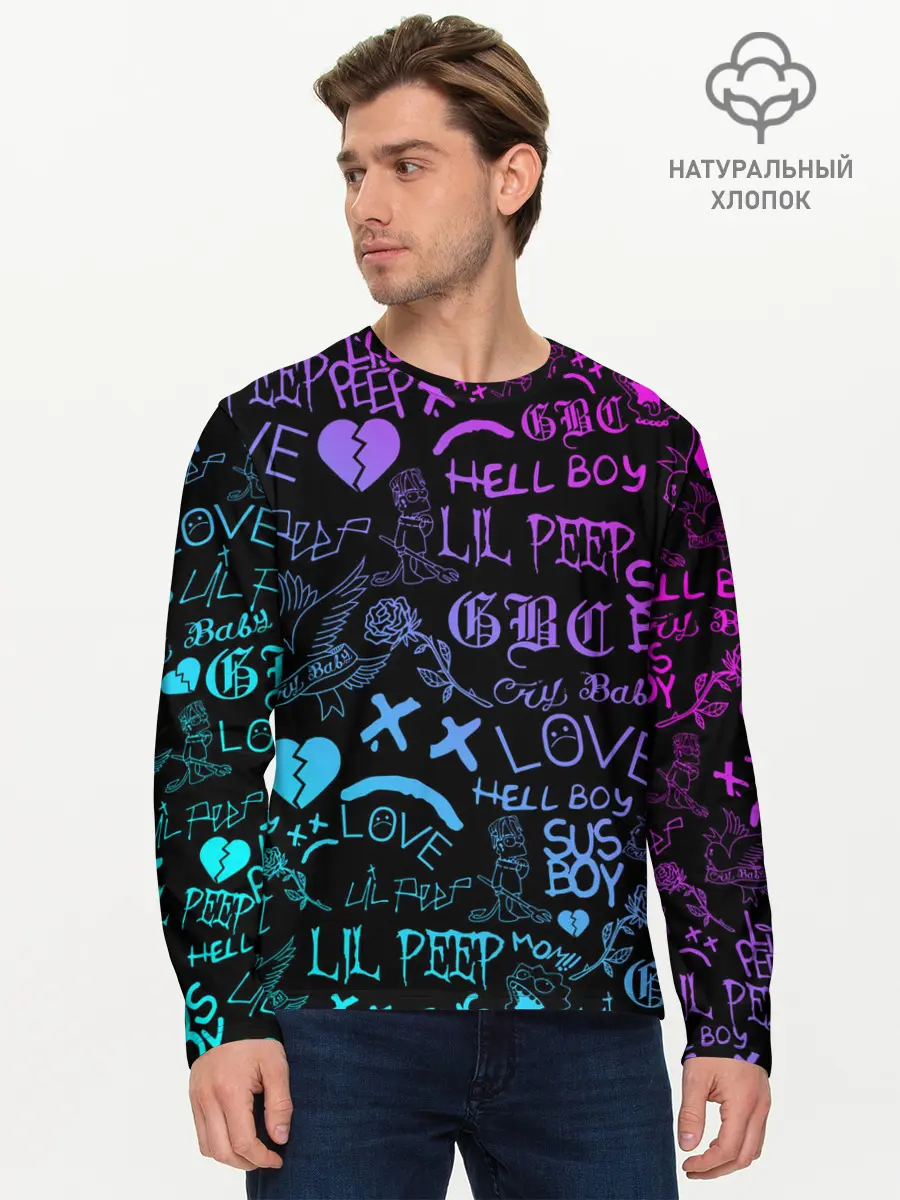 Мужской лонгслив базовый / LIL PEEP NEON | ЛИЛ ПИП НЕОН (P007_P004ooo2044109, P004ooo2044109)