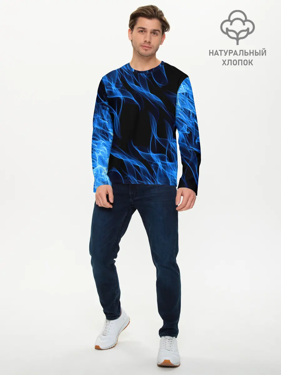 Мужской лонгслив базовый / BLUE FIRE FLAME (P007_P004ooo2053417, P004ooo2053417)