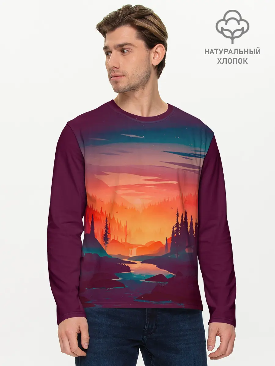Мужской лонгслив базовый / Minimal forest sunset (P007_P004ooo2064029, P004ooo2064029)
