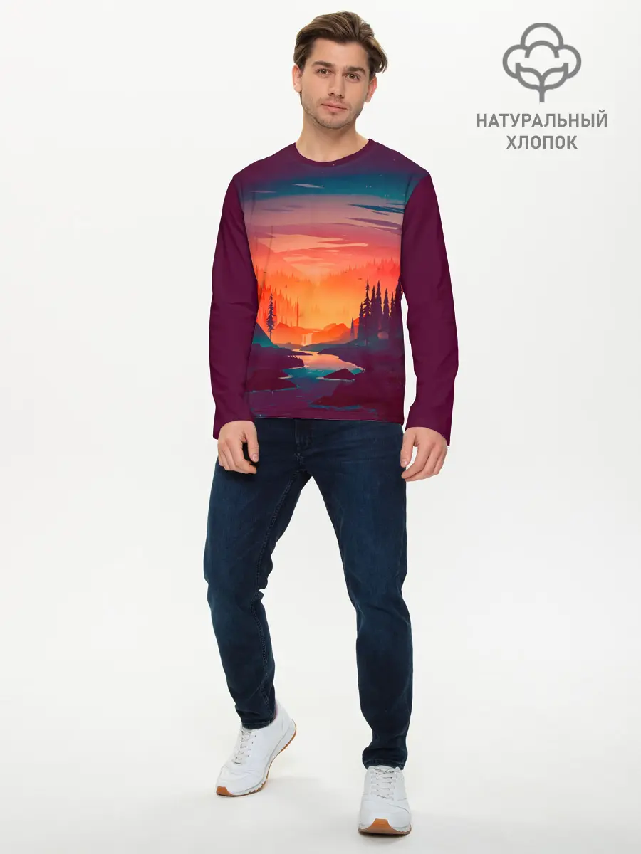 Мужской лонгслив базовый / Minimal forest sunset (P007_P004ooo2064029, P004ooo2064029)