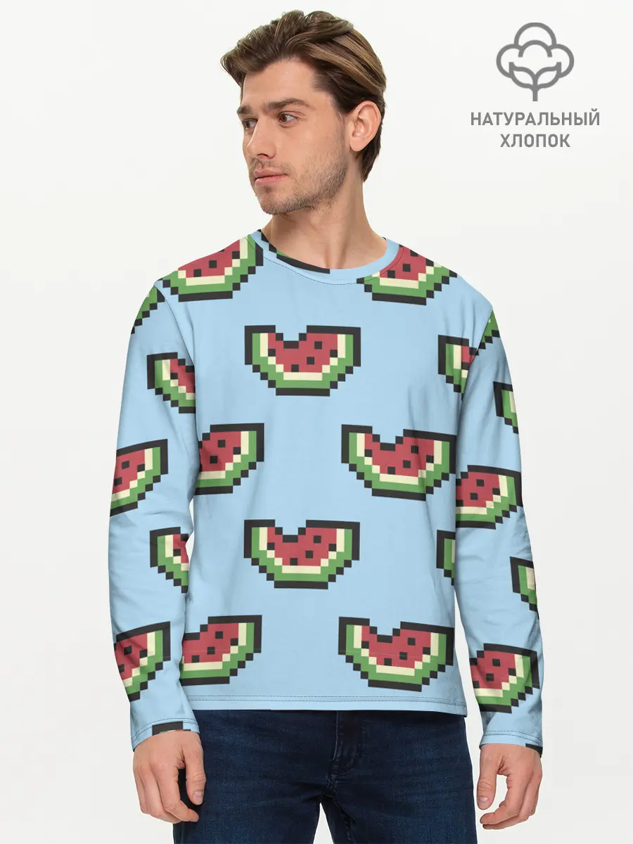 Мужской лонгслив базовый / Пиксельный арбуз (P007_P004ooo2069473, P004ooo2069473)