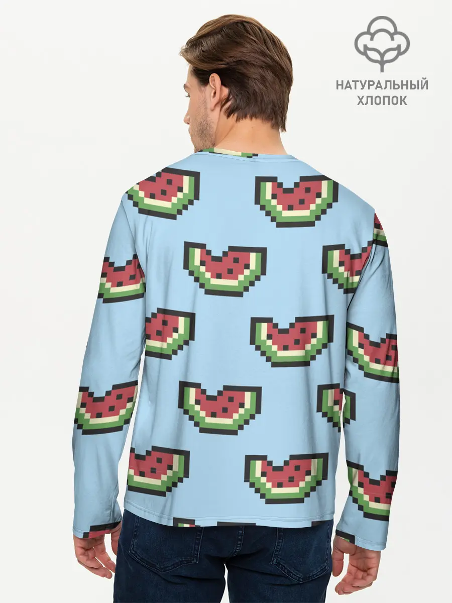 Мужской лонгслив базовый / Пиксельный арбуз (P007_P004ooo2069473, P004ooo2069473)
