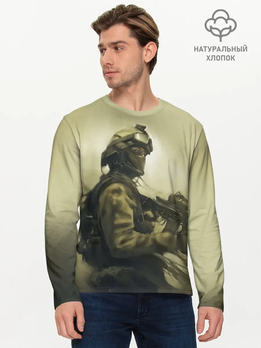 Мужской лонгслив базовый / Военный (P007_P004ooo2067963, P004ooo2067963)