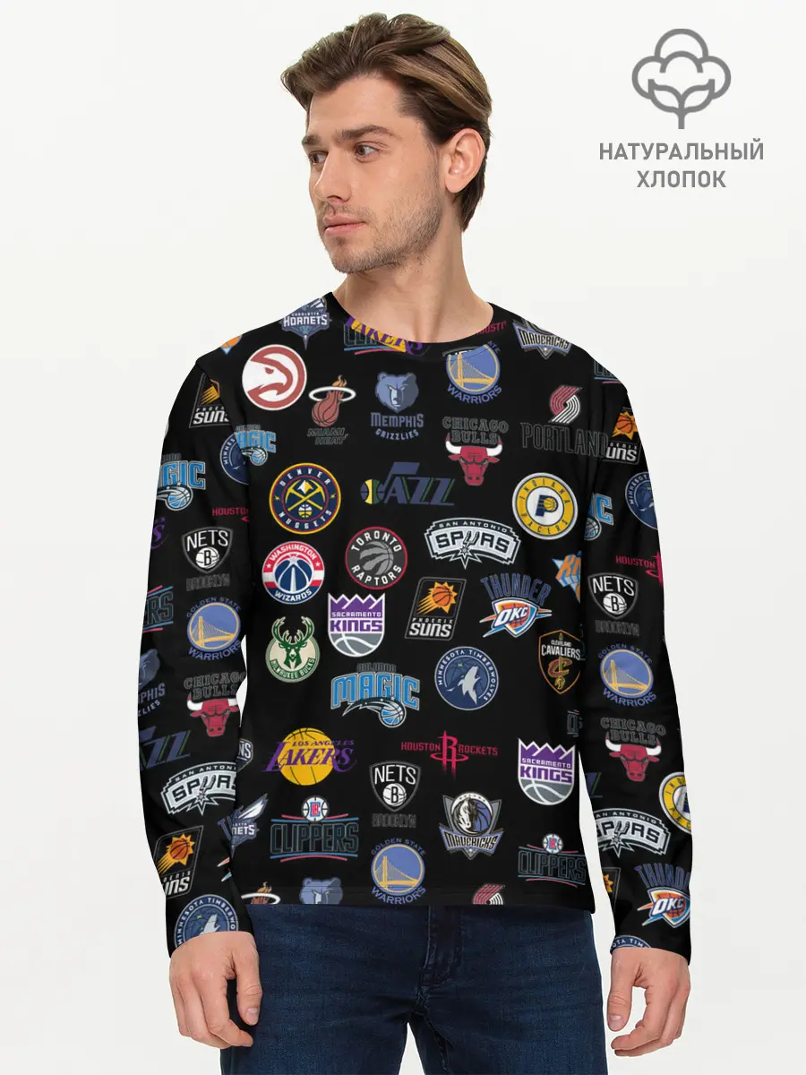 Мужской лонгслив базовый / NBA Pattern | НБА Паттерн (P007_P004ooo2089145, P004ooo2089145)