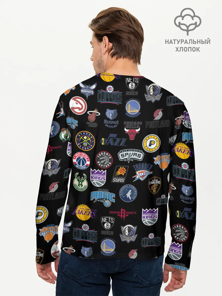 Мужской лонгслив базовый / NBA Pattern | НБА Паттерн (P007_P004ooo2089145, P004ooo2089145)