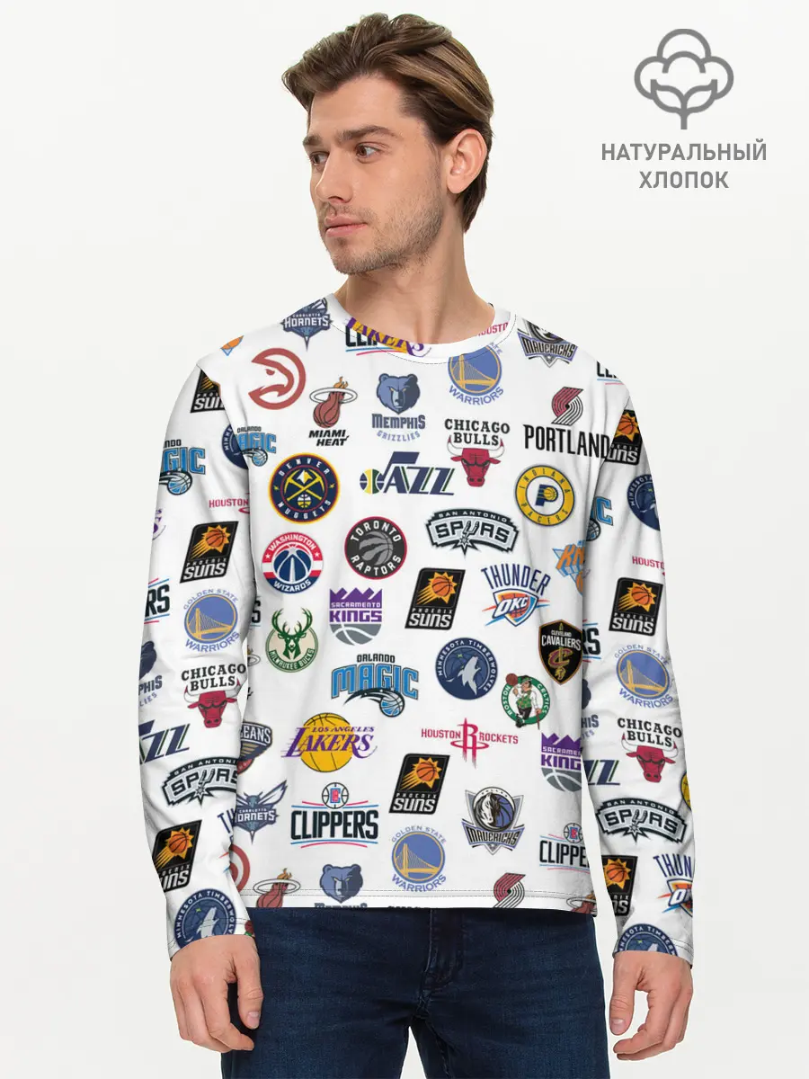 Мужской лонгслив базовый / NBA Pattern | НБА Паттерн (P007_P004ooo2089985, P004ooo2089985)