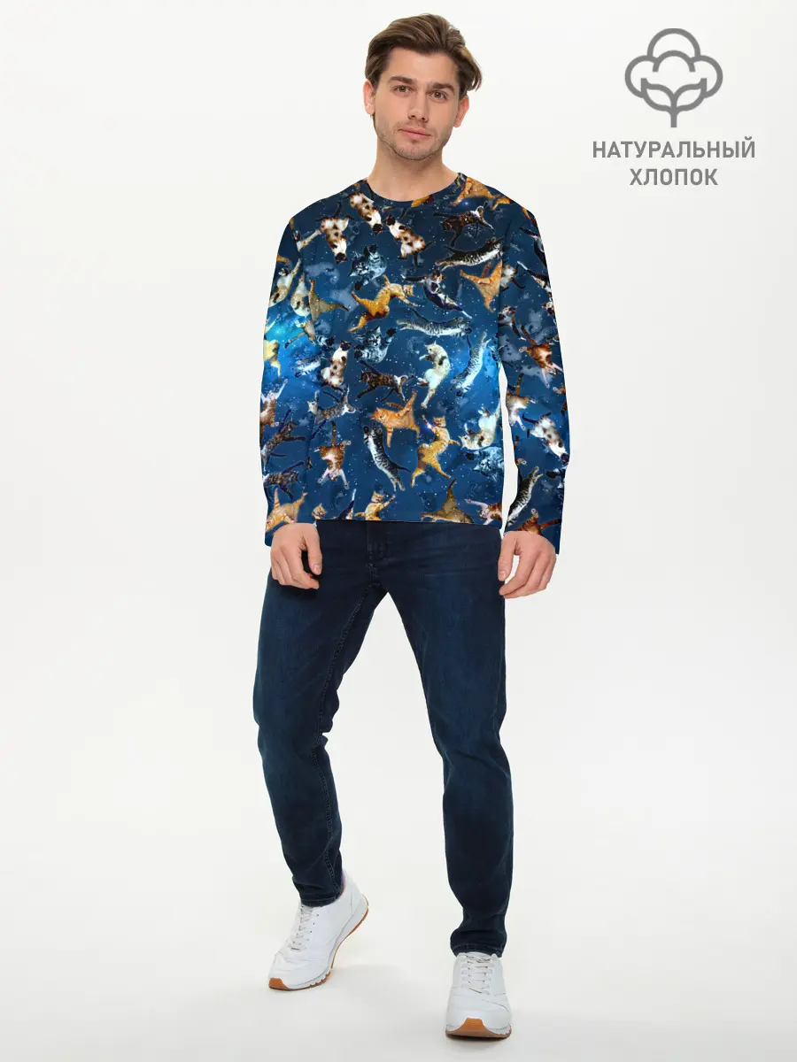Мужской лонгслив базовый / Космические коты (P007_P004ooo2089297, P004ooo2089297)