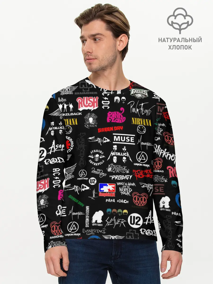 Мужской лонгслив базовый / ЛОГОТИПЫ РОК ГРУПП | PATTERN (P007_P004ooo2091791, P004ooo2091791)
