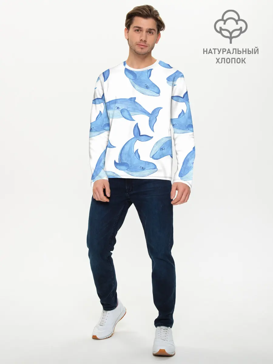Мужской лонгслив базовый / Косяк китов (P007_P004ooo2093819, P004ooo2093819)