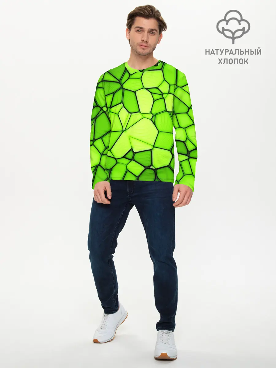Мужской лонгслив базовый / Зеленая мозаика (P007_P004ooo2092817, P004ooo2092817)