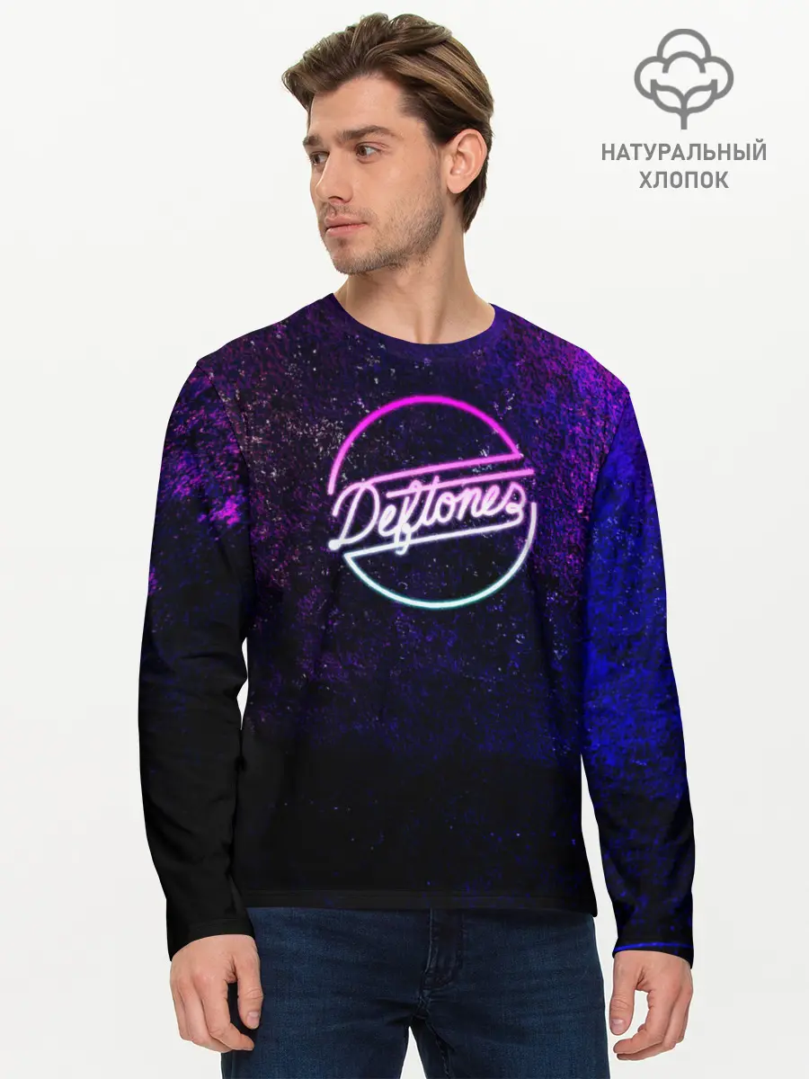 Мужской лонгслив базовый / Deftones. Neon logo (P007_P004ooo2106151, P004ooo2106151)